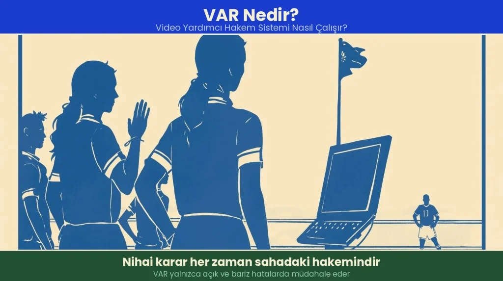 VAR Nedir? Kadın hakem futbol maçında saha kenarındaki VAR monitörünü incelerken oyuncular bekliyor